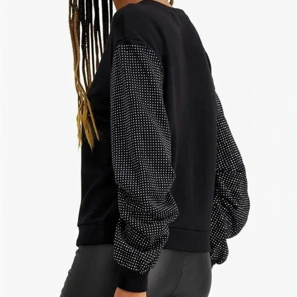 INC Womens Embellished-Sleeve Black Sweatshirt - Picture 2 of 12